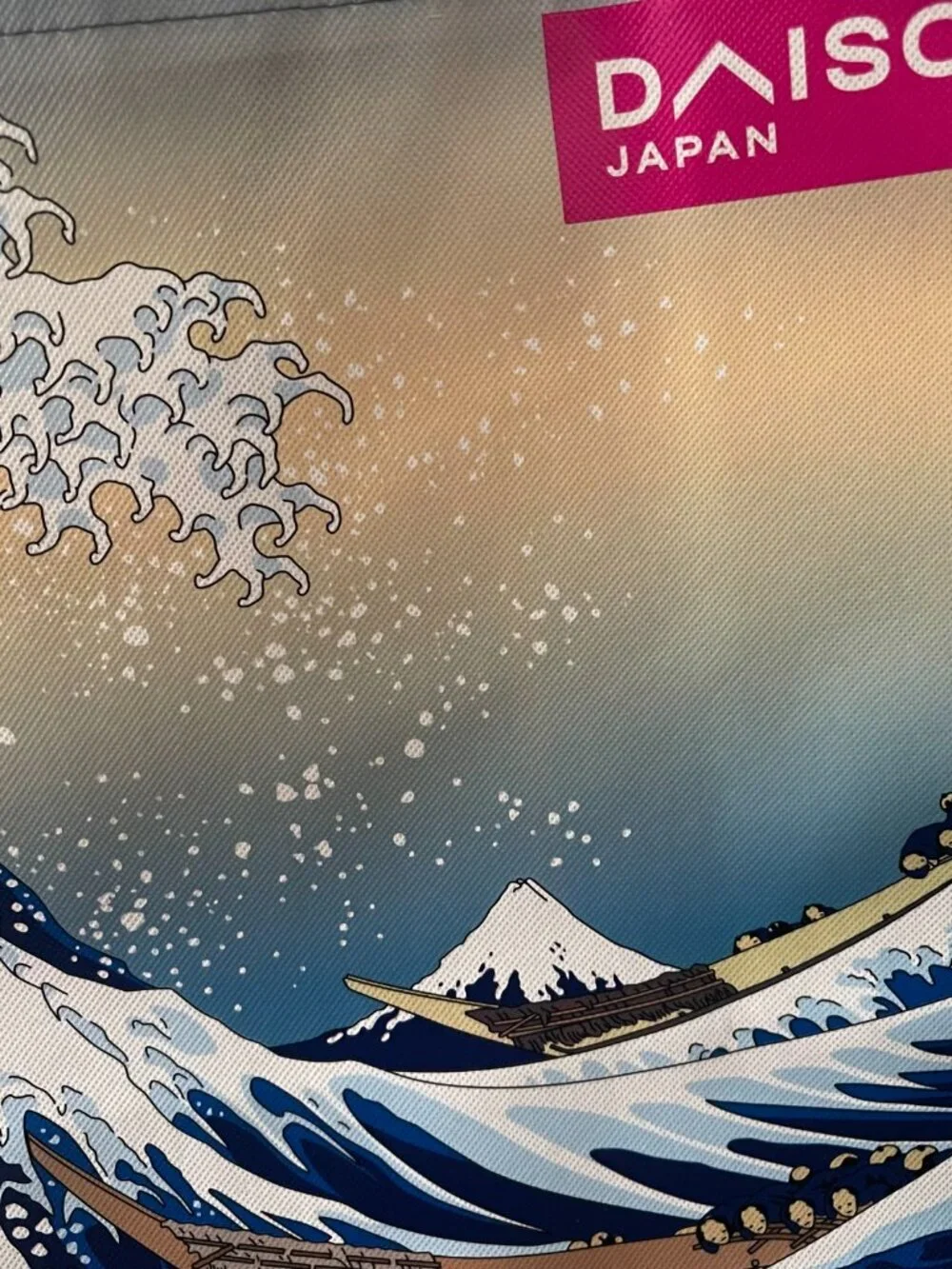 Daiso Japan Great Wave Tote Bag Blue Hokusai Reusable